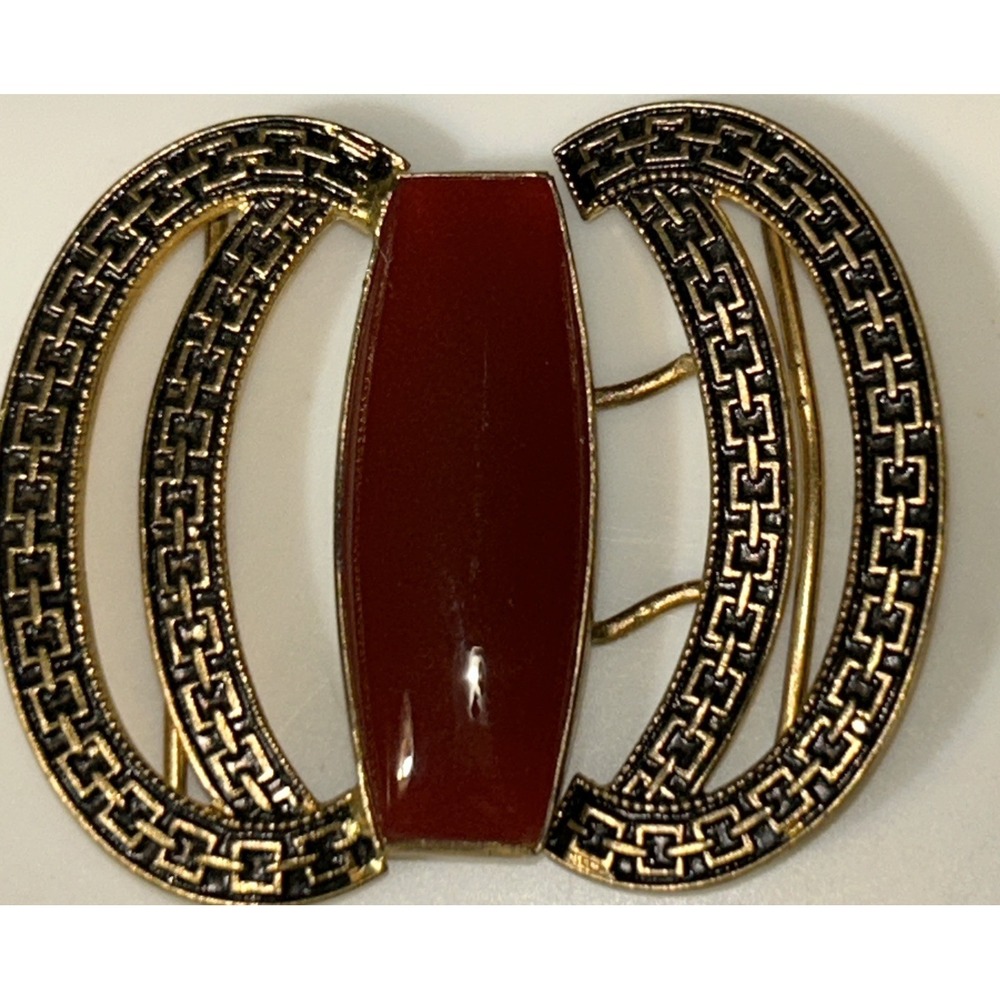 Lovely Art Deco Czechoslovakian Two Piece Belt Buckle With Carnelian Stone 4515